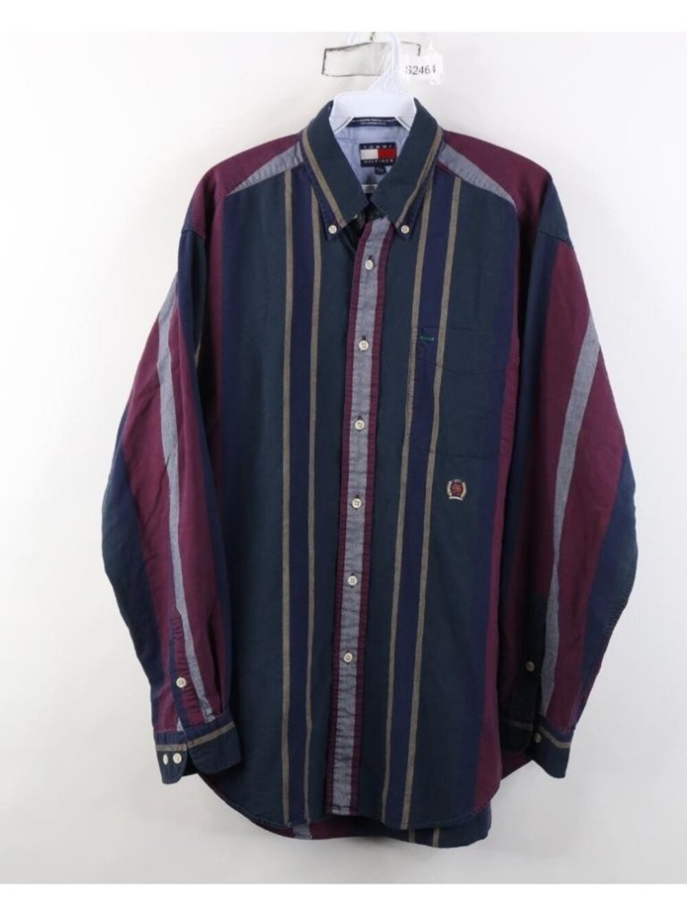Vintage 90s Tommy Hilfiger Mens Medium Faded Striped Oxford Button Down Shirt